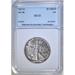 1917-D OBV WALKING LIBERTY HALF DOLLAR NNC CH BU