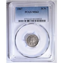 1867 3-CENT NICKEL  PCGS MS-62