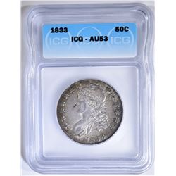 1833 BUST HALF DOLLAR  ICG AU-53