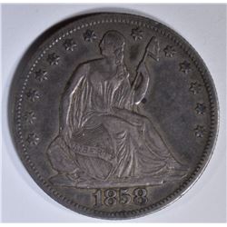 1858-O SEATED LIBERTY HALF DOLLAR XF
