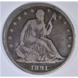 1891 SEATED LIBERTY HALF DOLLAR VG/F