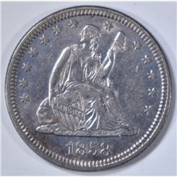 1858 SEATED LIBERTY QUARTER CH AU