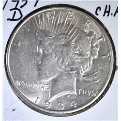 1934-D PEACE DOLLAR, CH AU