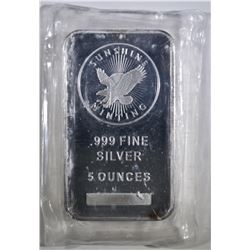 FIVE OUNCE .999 SILVER BAR SUNSHINE MINT