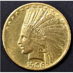 1908 $10 GOLD INDIAN AU/BU