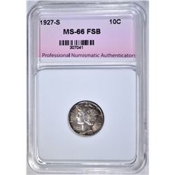 1927-S MERCURY DIME PNA SUPERB GEM BU FSB