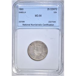 1893 ISABELLA QUARTER NNC CH/GEM BU NICE COLOR