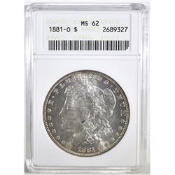 1881-O MORGAN DOLLAR ANACS MS-62