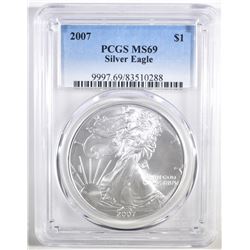 2007 AMERICAN SILVER EAGLE PCGS MS-69