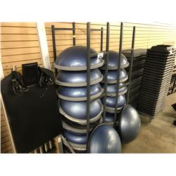 LOT OF 18 BOSU BALLS WITH MOBILE RACK