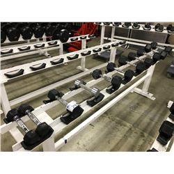 LOT OF MISC. DUMBELLS AND 10 SLOT WEIGHT RACK