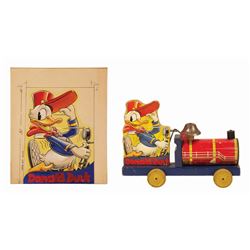 Donald Duck Choo Choo Pull Toy and Original Artwork.