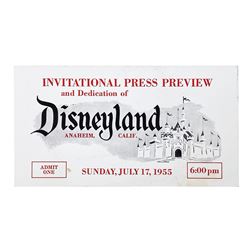 White Disneyland Opening Day Press Preview Ticket.