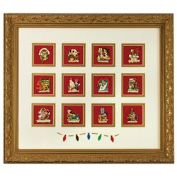 "Twelve Days of Christmas" 24kt. Gold Plated Pin Set.