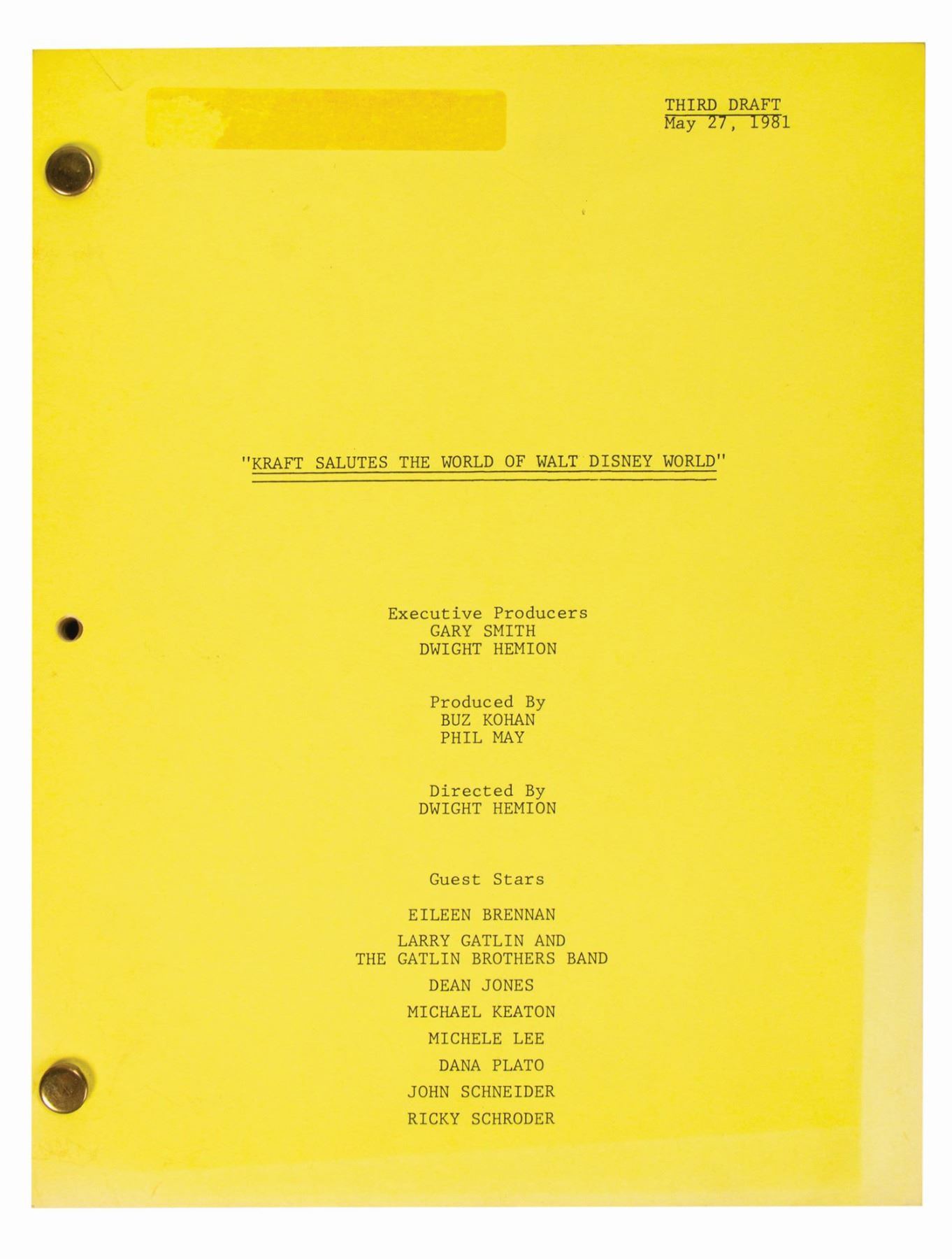 Kraft Salutes the World of Walt Disney World Script.