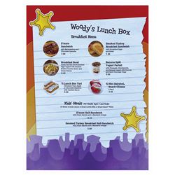 Woody's Lunch Box Breakfast Menu.