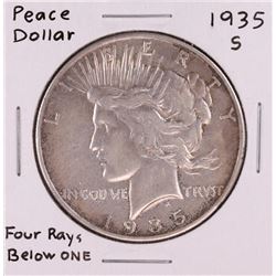 1935-S Four Rays Below One $1 Peace Silver Dollar Coin