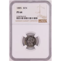 1885 Proof Three Cent Nickel Coin NGC PF64