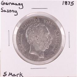 1875 Germany Saxony 5 Mark Silver Coin