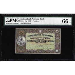 1952 Switzerland 5 Franken Note Pick# 11p PMG Gem Uncirculated 66EPQ