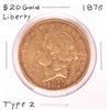 Image 1 : 1875 $20 Type 2 Liberty Head Double Eagle Gold Coin