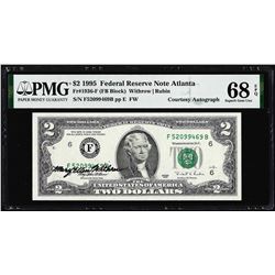 1995 $2 Federal Reserve Note PMG Superb Gem Uncirculated 68EPQ Courtesy Autograph