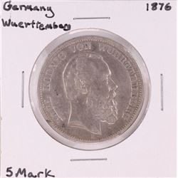 1876 Germany Wuerttemberg 5 Mark Silver Coin