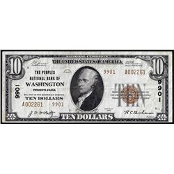 1929 Type 2 $10 Peoples NB of Washington, PA CH# 9901 National Currency Note