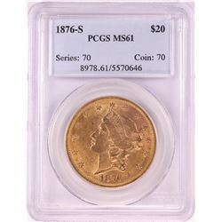 1876-S $20 Liberty Head Double Eagle Gold Coin PCGS MS61