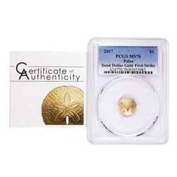 2017 $1 Palau Sand Dollar Gold Coin PCGS MS70 First Day of Issue w/ COA