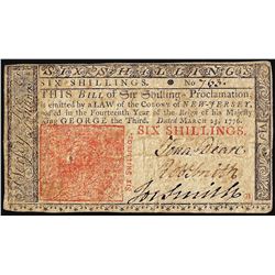 March 25, 1776 New Jersey 6 Shillings Colonial Currency Note