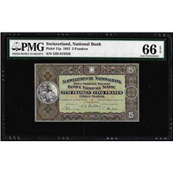 1952 Switzerland 5 Franken Note Pick# 11p PMG Gem Uncirculated 66EPQ