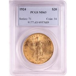 1924 $20 St. Gaudens Double Eagle Gold Coin PCGS MS63