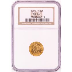 1906 $2 1/2 Liberty Head Quarter Eagle Gold Coin NGC MS64