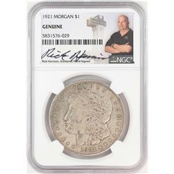 1921 $1 Morgan Silver Dollar Coin NGC Genuine Rick Harrison Signature