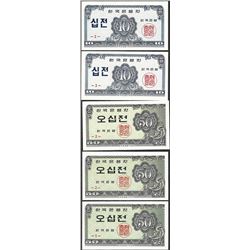 Lot of (5) Miscellaneous Bank of Korea Currency Notes