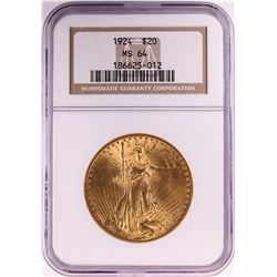 1924 $20 St. Gaudens Double Eagle Gold Coin NGC MS64