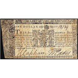 April 10, 1774 $1 Maryland Colonial Currency Note