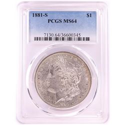 1881-S $1 Morgan Silver Dollar Coin PCGS MS64