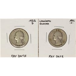 Lot of 1932-D & 1932-S Washington Quarter Coins - Key Dates