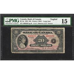 1935 $20 Bank of Canada  English  Bank Note BC-9a PMG Choice Fine 15