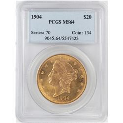 1904 $20 Liberty Head Double Eagle Gold Coin PCGS MS64