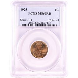 1925 Lincoln Wheat Cent Coin PCGS MS66RD