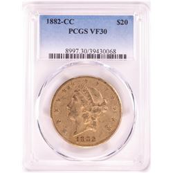 1882-CC $20 Liberty Head Double Eagle Gold Coin PCGS VF30