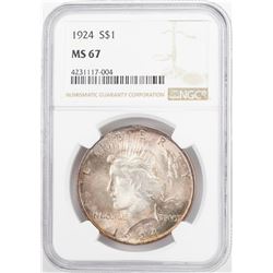 1924 $1 Peace Silver Dollar Coin NGC MS67