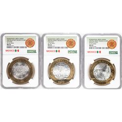 Lot of (3) 2007Mo Mexico 180th Anniversary 100 Pesos Silver Coins NGC MS64