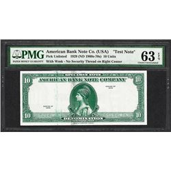 1929 10 Unit American Bank Note Co. "Test Note" PMG Choice Uncirculated 63EPQ