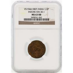 VS1944 1887 India 1/2 Annas Coin NGC MS63RB