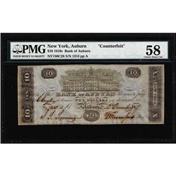 1810's $10 Bank of Auburn NY "Counterfeit" Obsolete Note PMG Ch. About Uncirculated 58