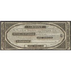 1800's $1 Bank of Windsor Vermont Obsolete Note